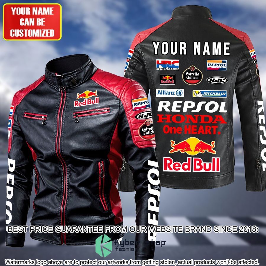 Personaziled Red Bull Racing Honda Red Hand Color Motor Block Leather Jacket - LIMITED EDITION