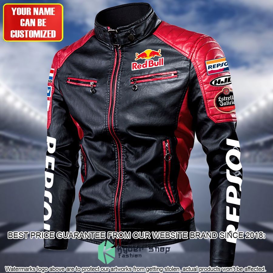 personaziled red bull racing honda red hand color motor block leather jacket 2 591