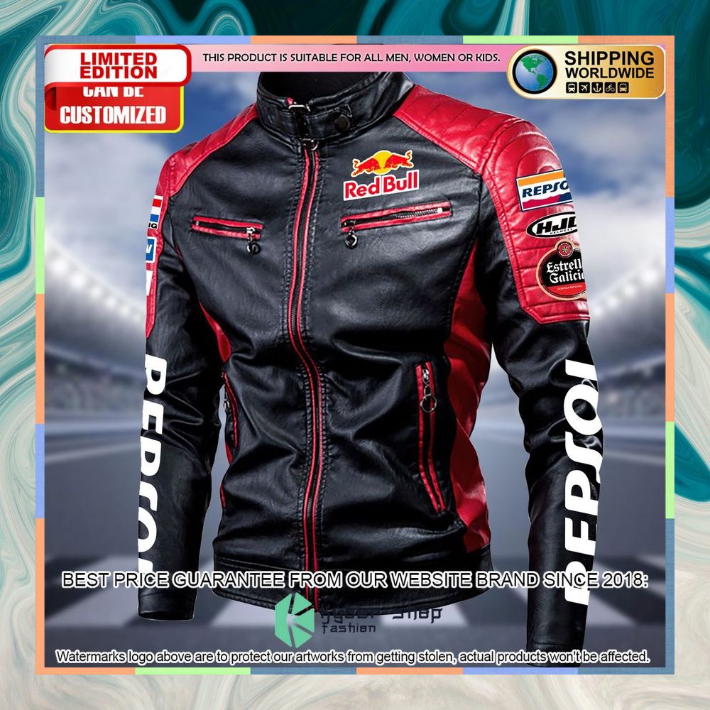 personaziled red bull racing honda red hand color motor block leather jacket 2 954