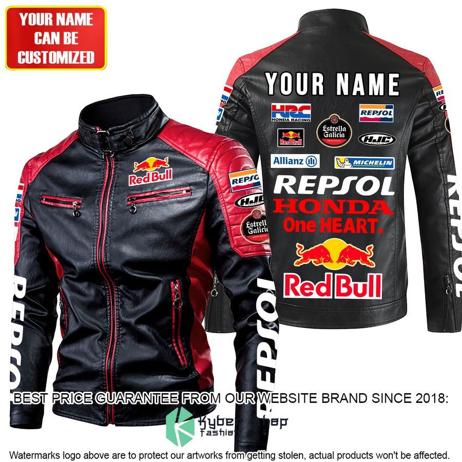 personaziled red bull racing honda red hand color motor block leather jacket 4 70