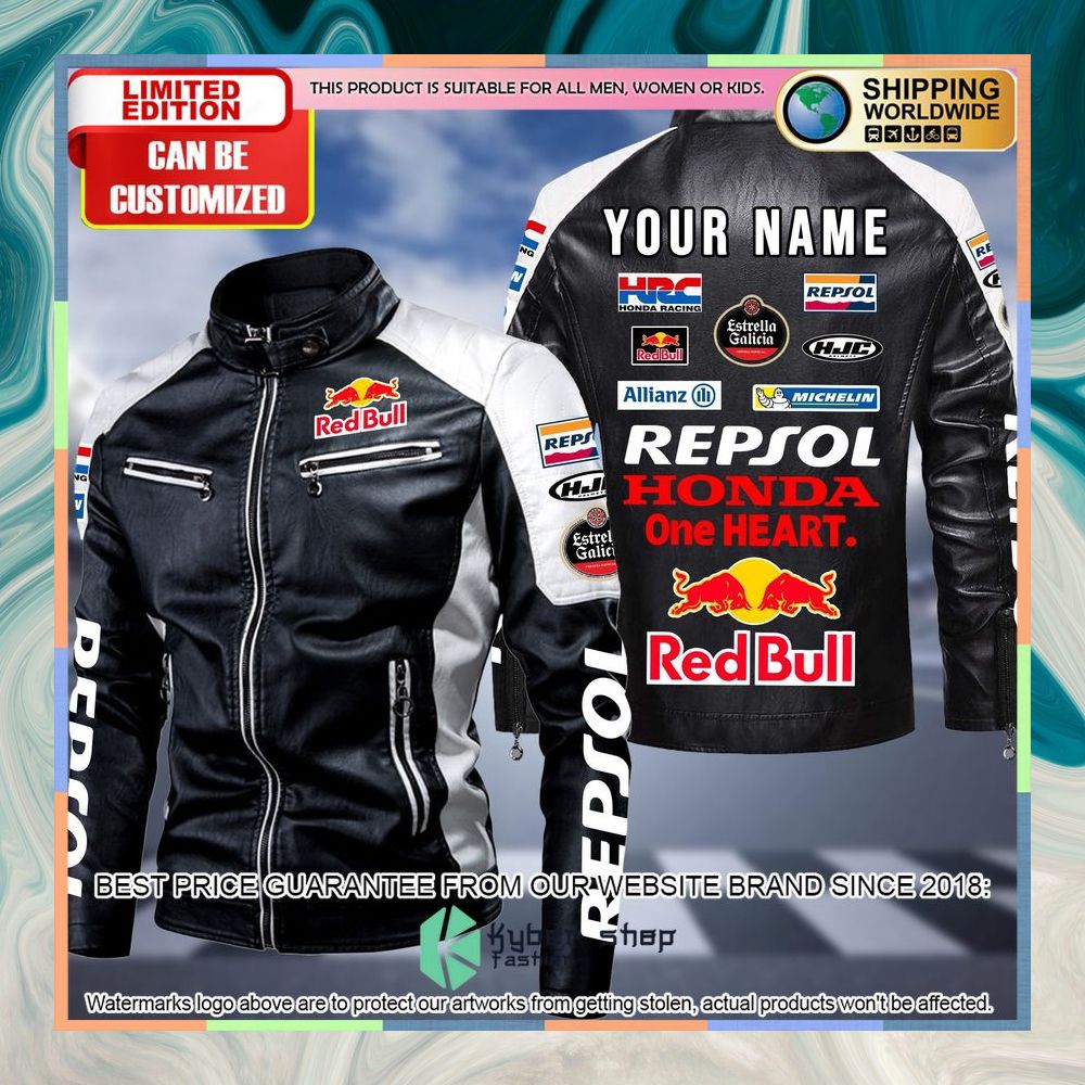 personaziled red bull racing honda white hand color motor block leather jacket 1 795