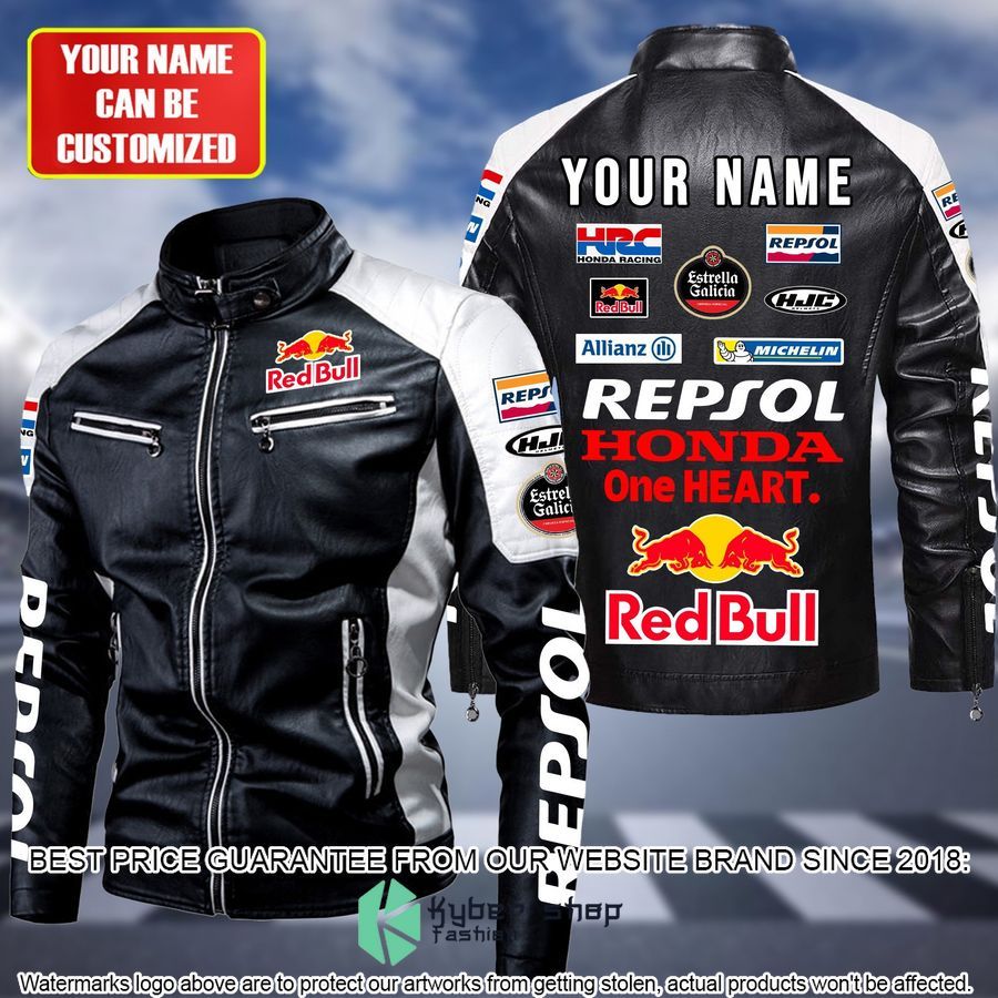 Personaziled Red Bull Racing Honda White Hand Color Motor Block Leather Jacket - LIMITED EDITION