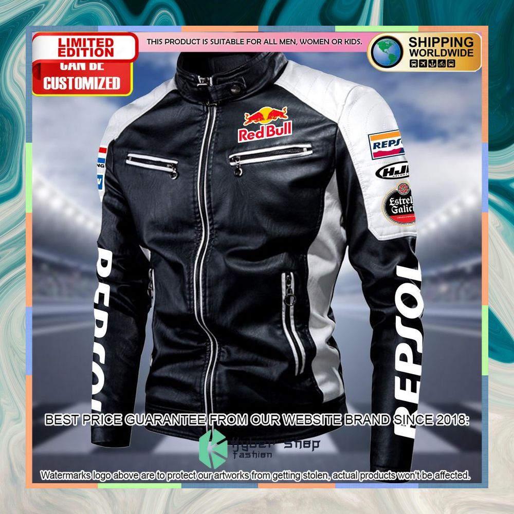 personaziled red bull racing honda white hand color motor block leather jacket 2 470