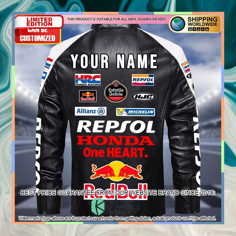personaziled red bull racing honda white hand color motor block leather jacket 3 398