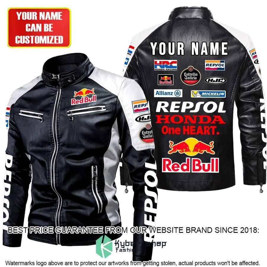 personaziled red bull racing honda white hand color motor block leather jacket 4 333