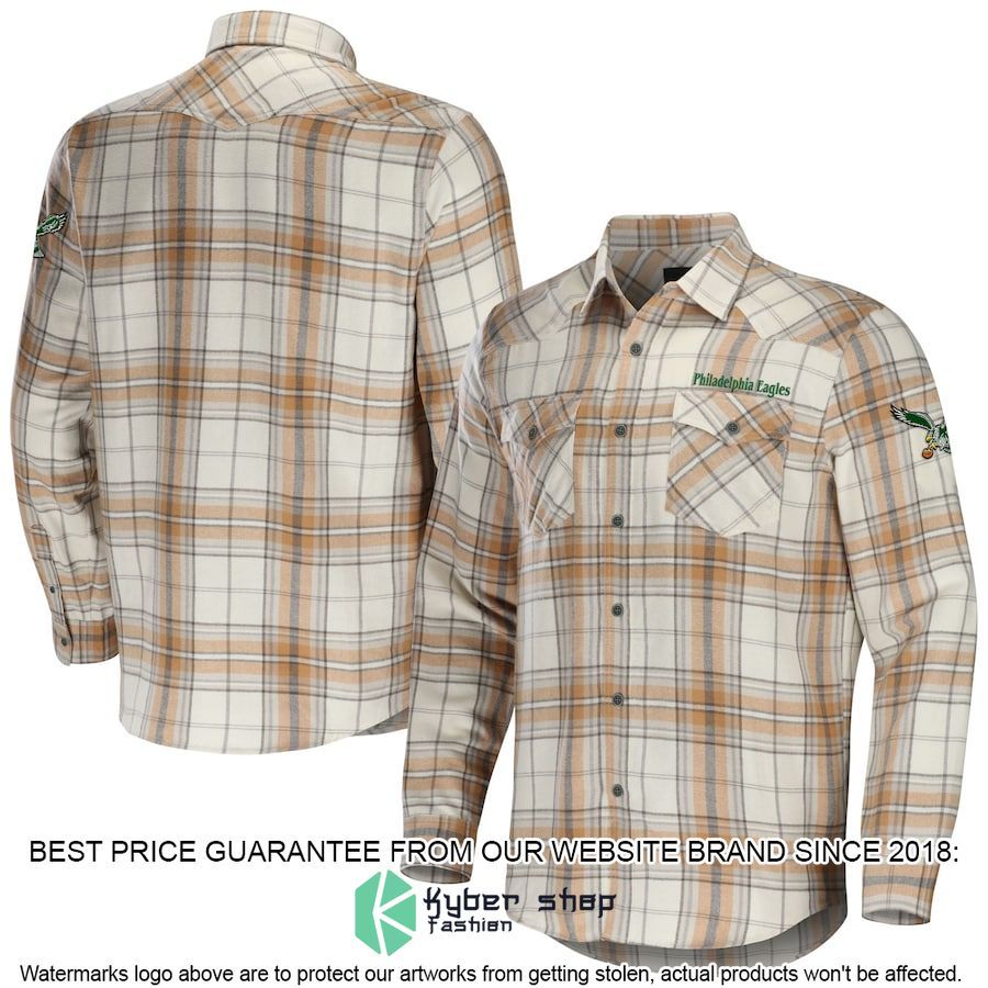 philadelphia eagles nfl darius rucker collection tan flannel long sleeve button shirt 1 451