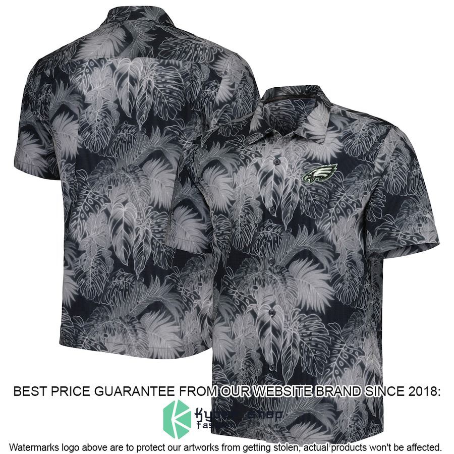 Philadelphia Eagles Tommy Bahama Black Coast Luminescent Fronds Camp IslandZone Hawaiian Shirt - LIMITED EDITION