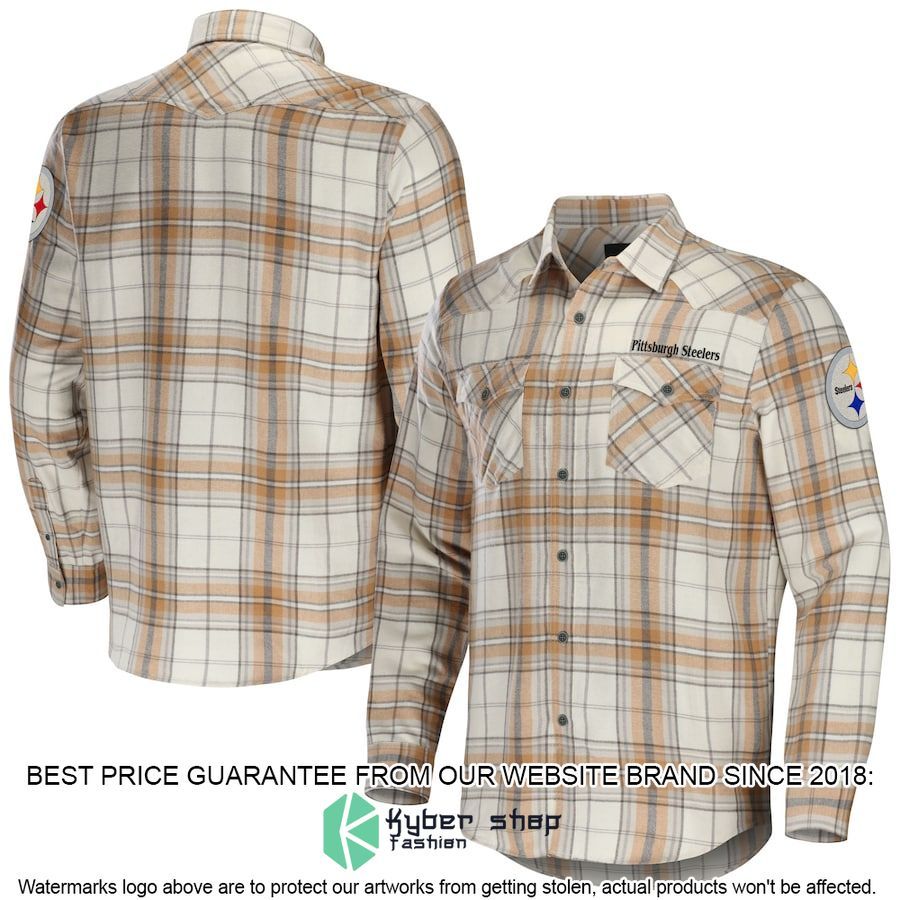 Pittsburgh Steelers NFL Darius Rucker Collection Tan Flannel Long Sleeve Button Shirt - LIMITED EDITION