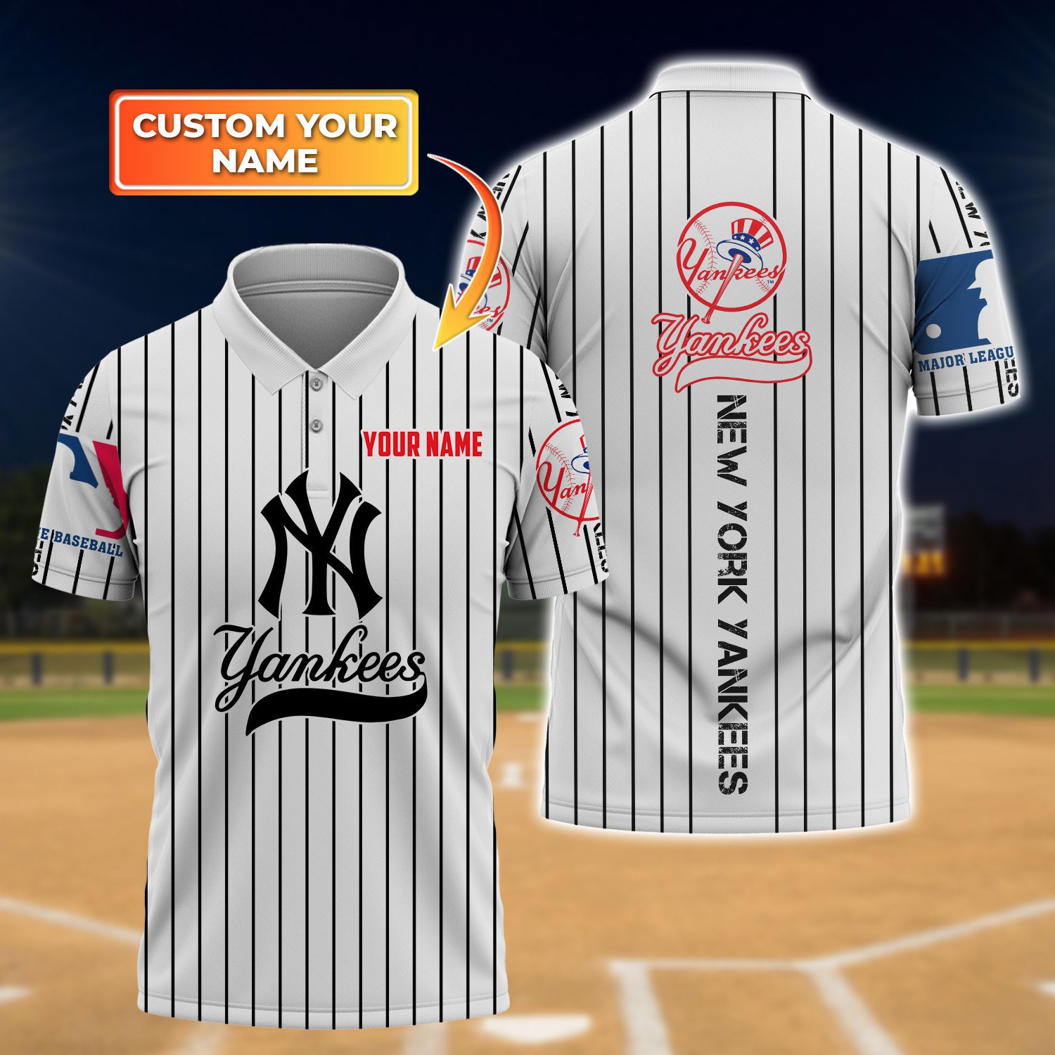 Personalized New York Yankees white striped Polo Shirt - LIMITED EDITION
