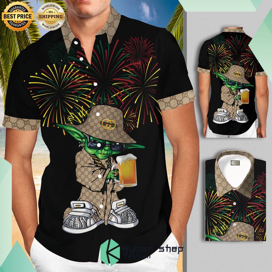 gucci baby yoda beer firework hawaiian shirt 1 359