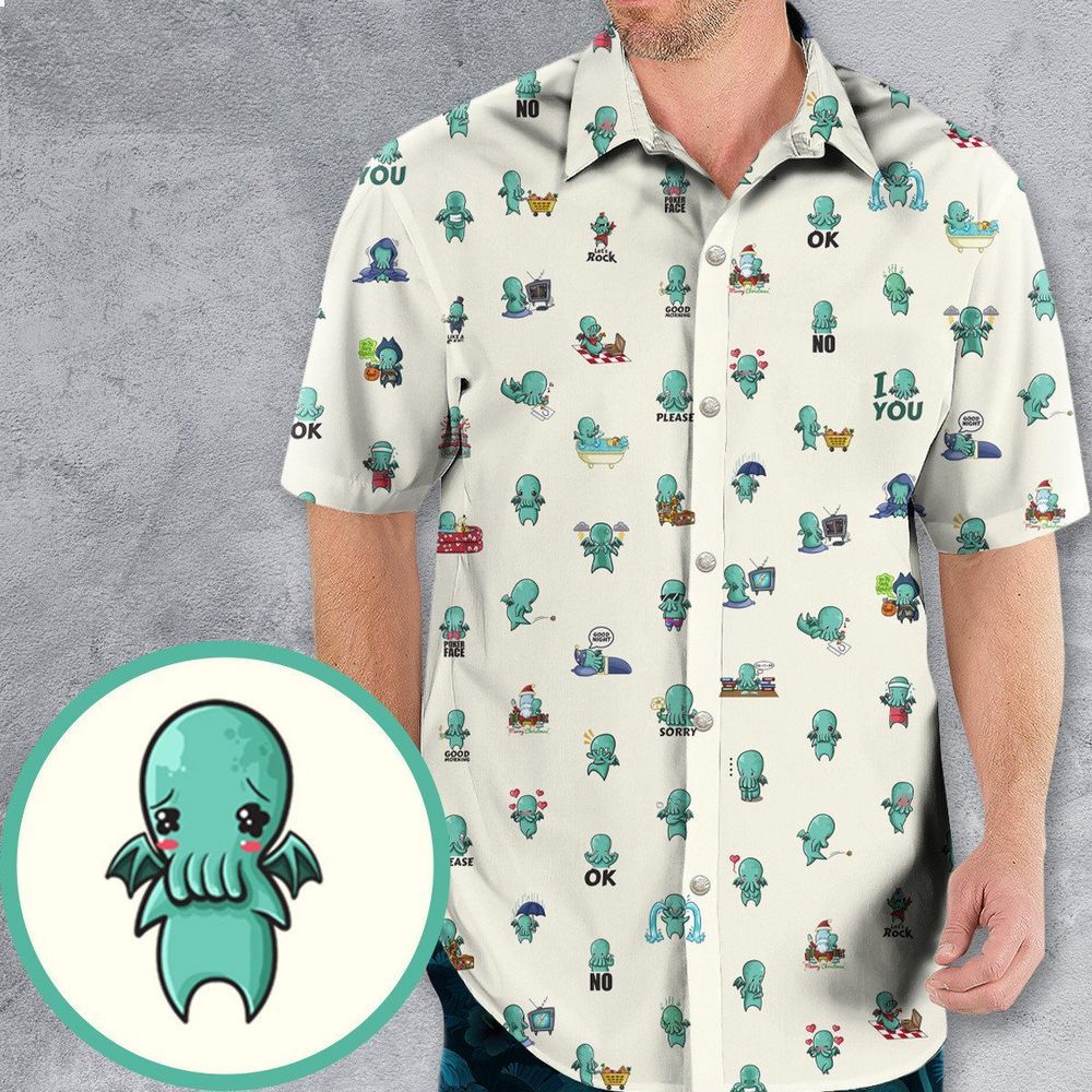 kawai cthulhu pattern hawaiian shirt 1 473