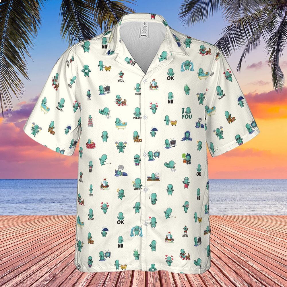 kawai cthulhu pattern hawaiian shirt 2 359