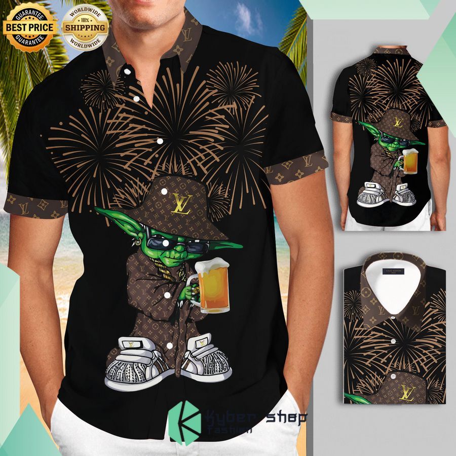 louis vuitton baby yoda beer firework hawaiian shirt 1 980