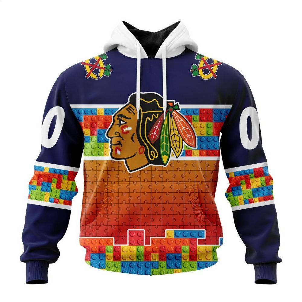 personalized chicago blackhawks autism awareness shirt hoodie 1 750