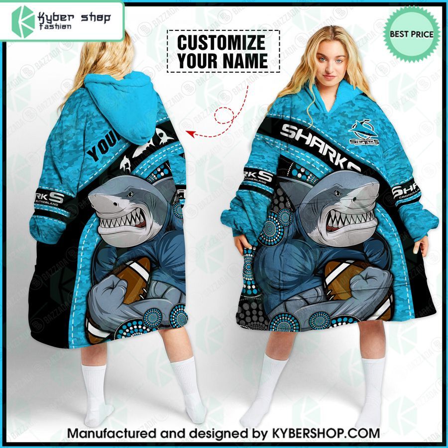 custom mascot cronulla sutherland sharks blanket hoodie 1 75