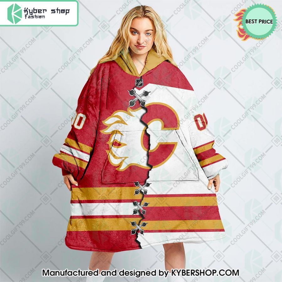personalized nhl calgary flames mix jersey oodie blanket hoodie 1 750