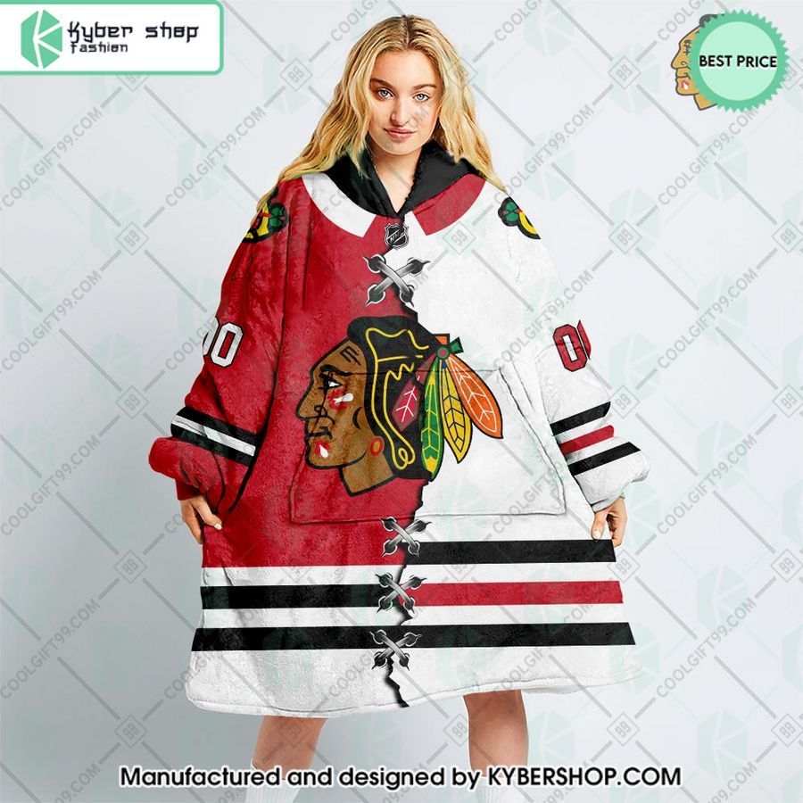 personalized nhl chicago blackhawks mix jersey oodie blanket hoodie 1 184