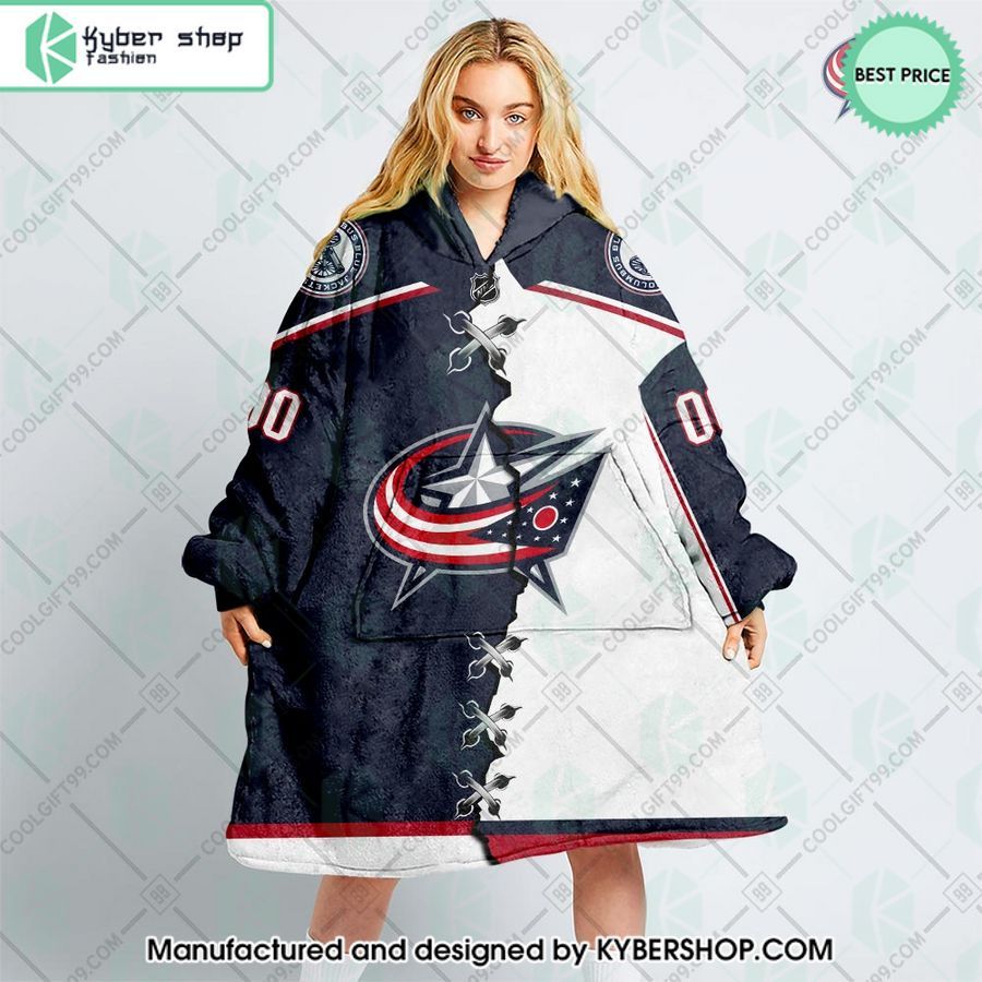 personalized nhl columbus blue jackets mix jersey oodie blanket hoodie 1 889
