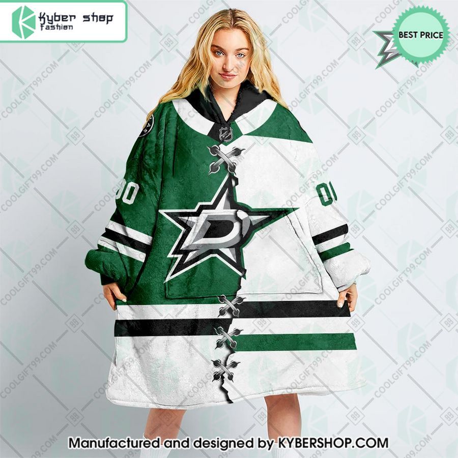 personalized nhl dallas stars mix jersey oodie blanket hoodie 1 464