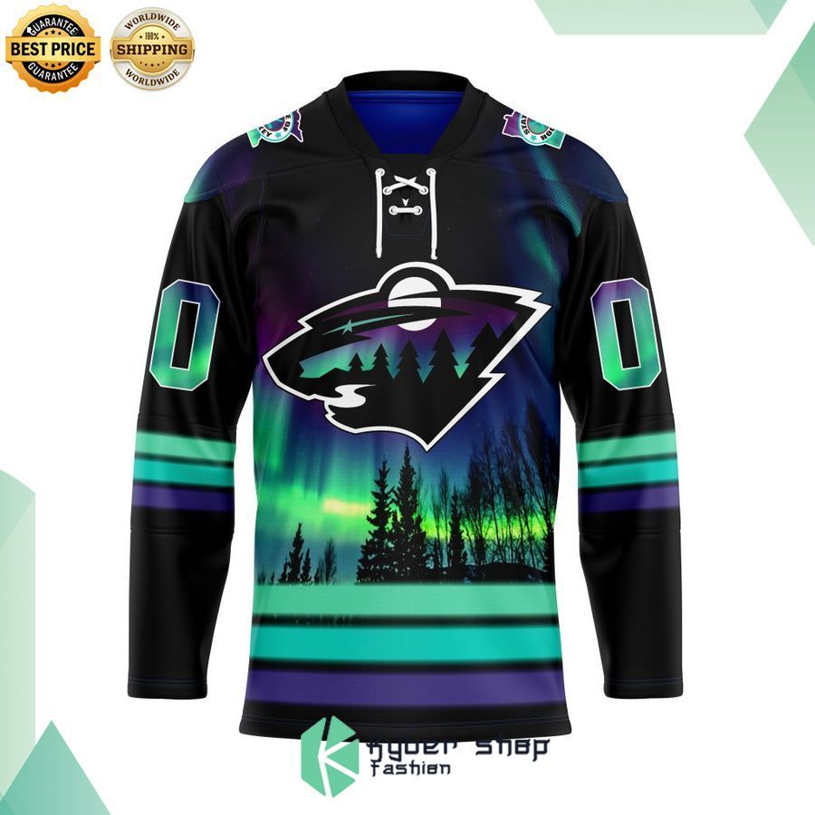 personalized nhl minnesota wild special design with northern lights hockey jersey 1
