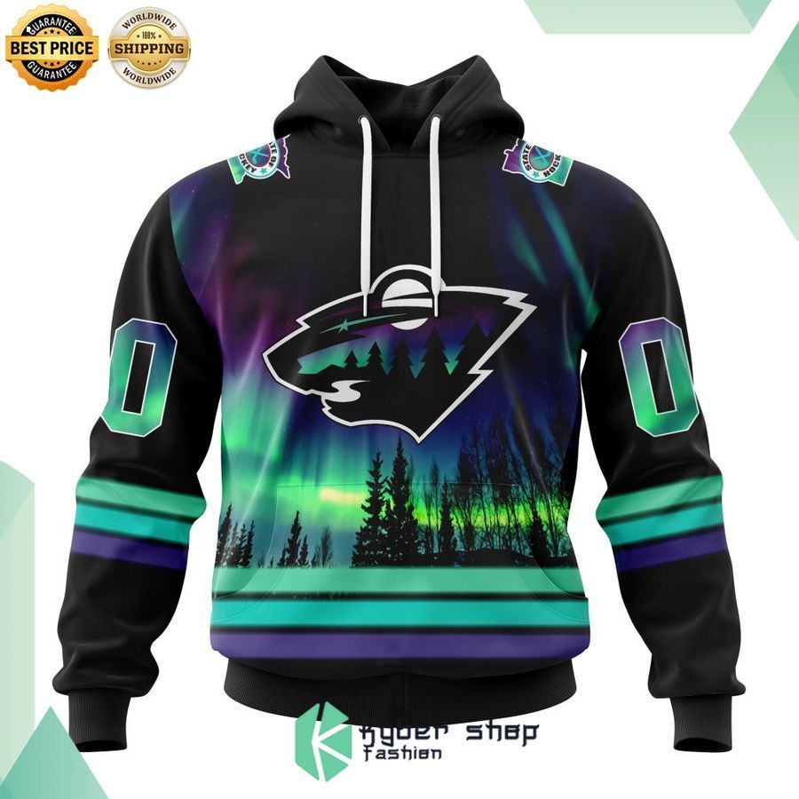 personalized nhl minnesota wild special design with northern lights shirt hoodie 1