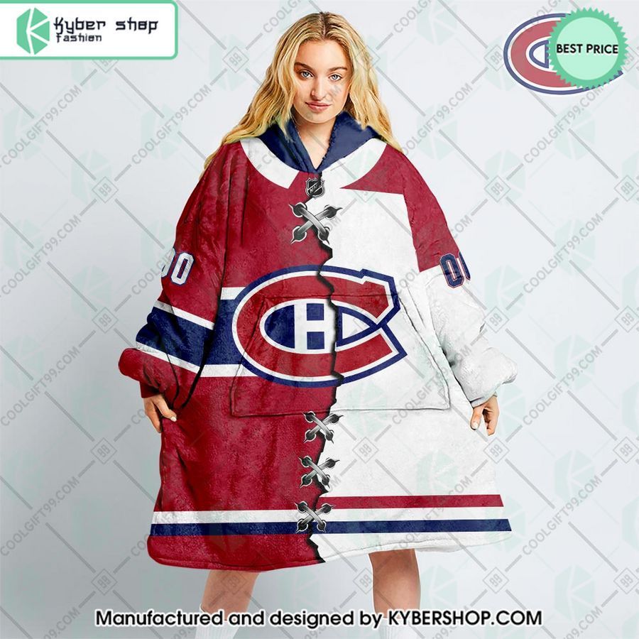 personalized nhl montreal canadiens mix jersey oodie blanket hoodie 1 43