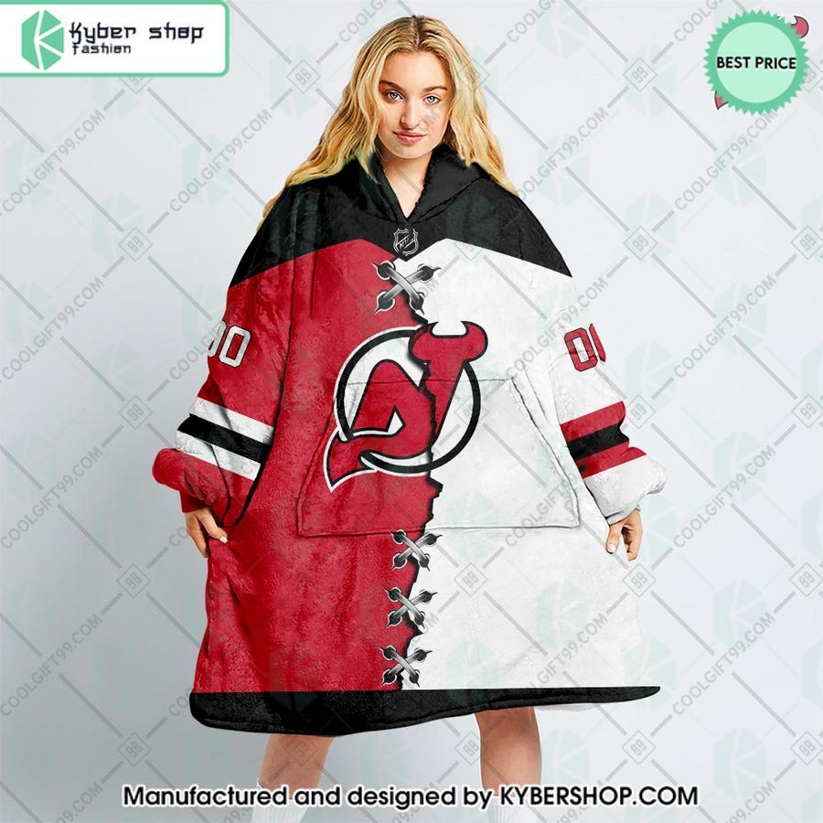 personalized nhl new jersey devils mix jersey oodie blanket hoodie 1 15