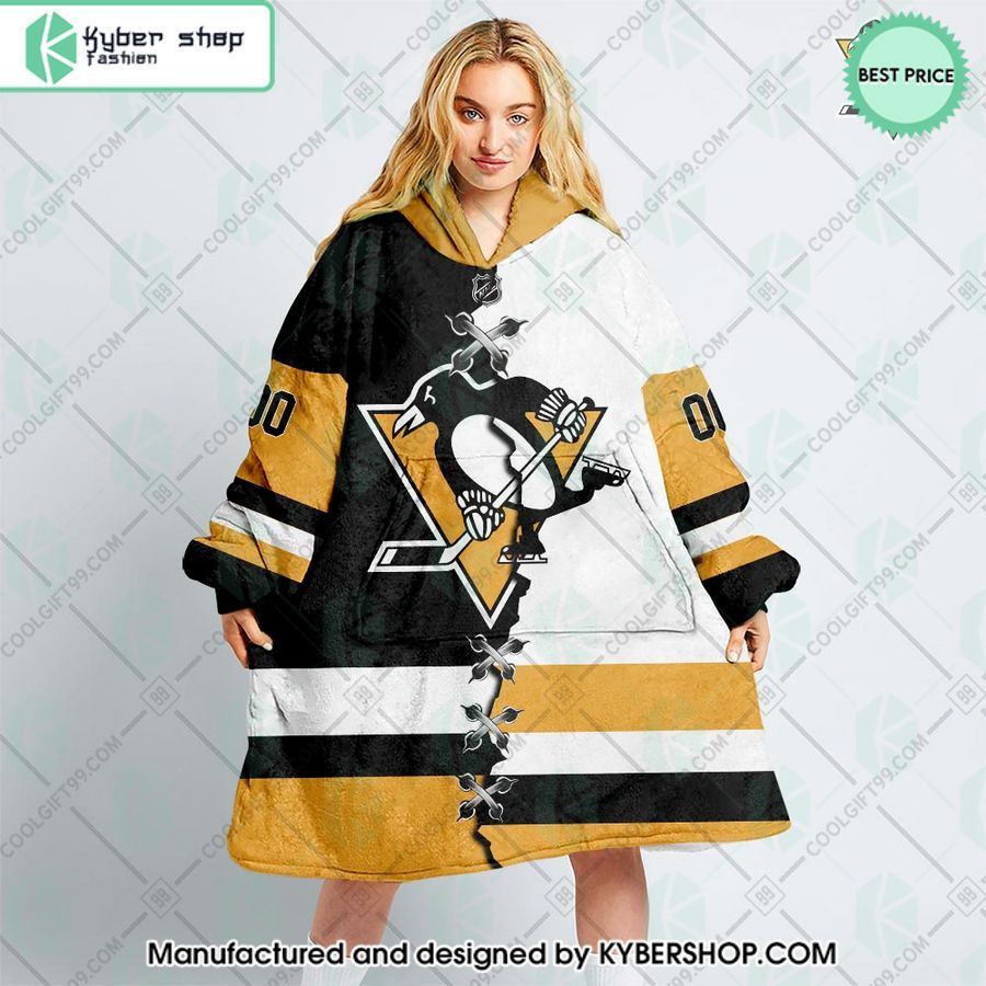 personalized nhl pittsburgh penguins mix jersey oodie blanket hoodie 1 797