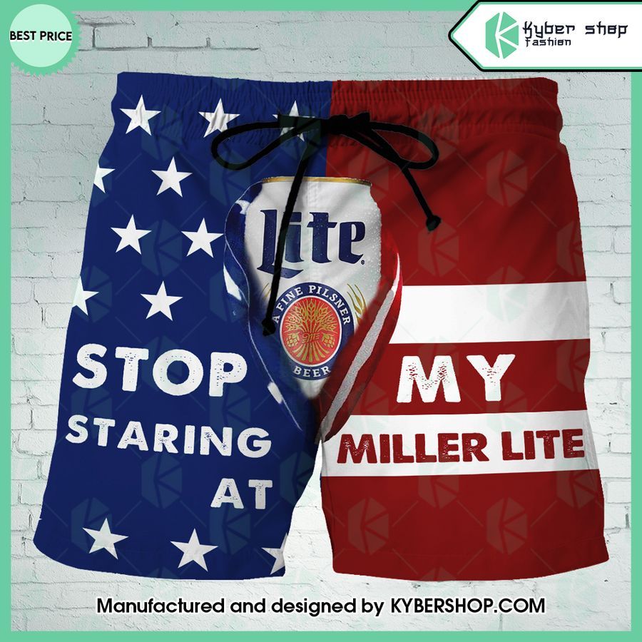 stop staring at my miller lite us flag beach shorts 1 29