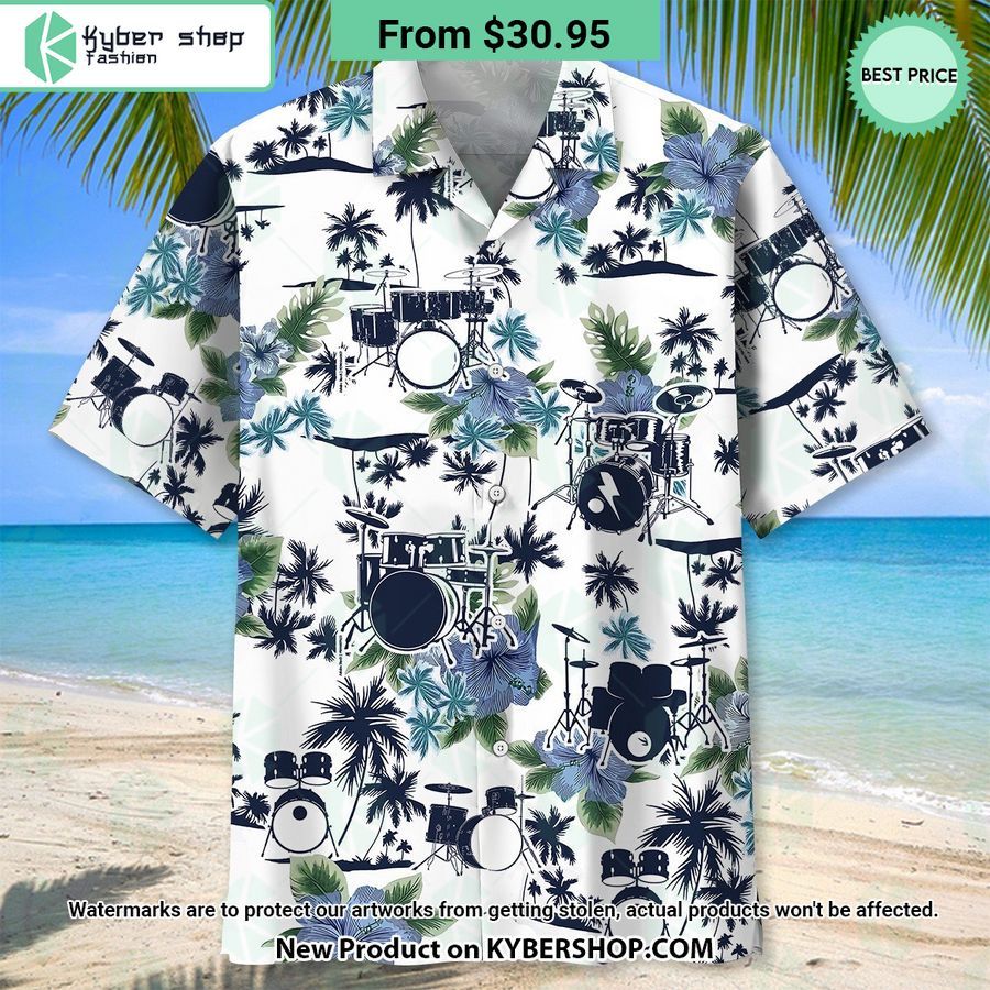 drum white tropical hawaiian shirt 2 930