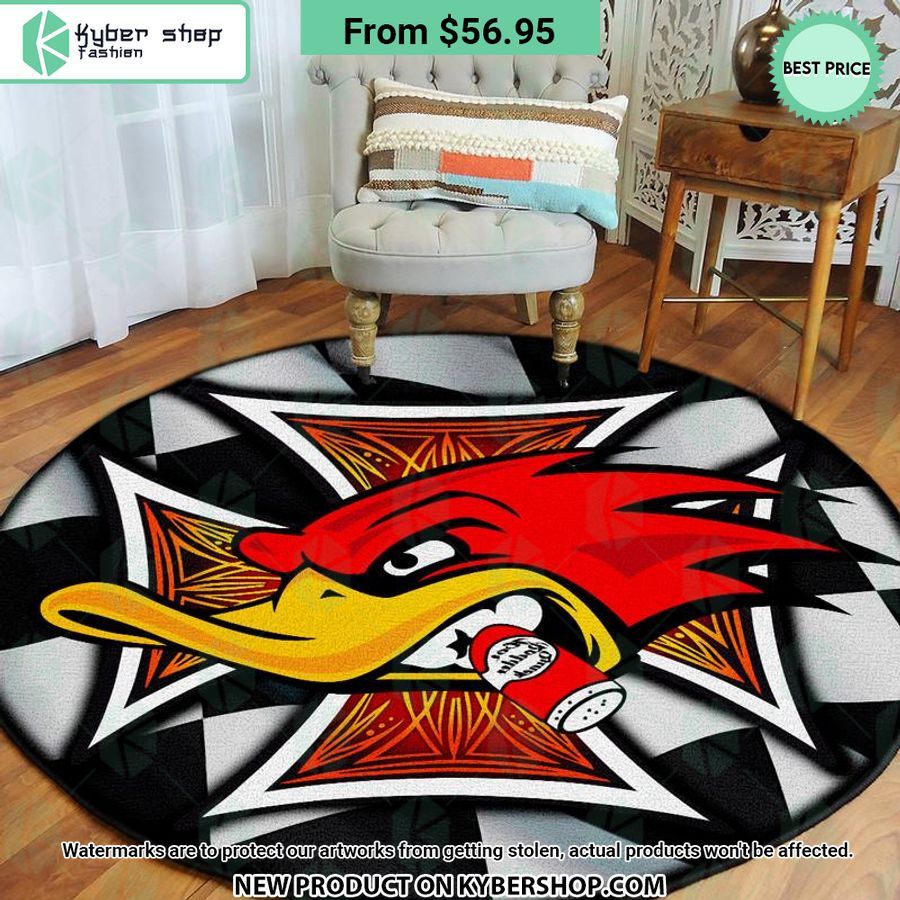 hot rod woodpecker speed shop round rug 3 663