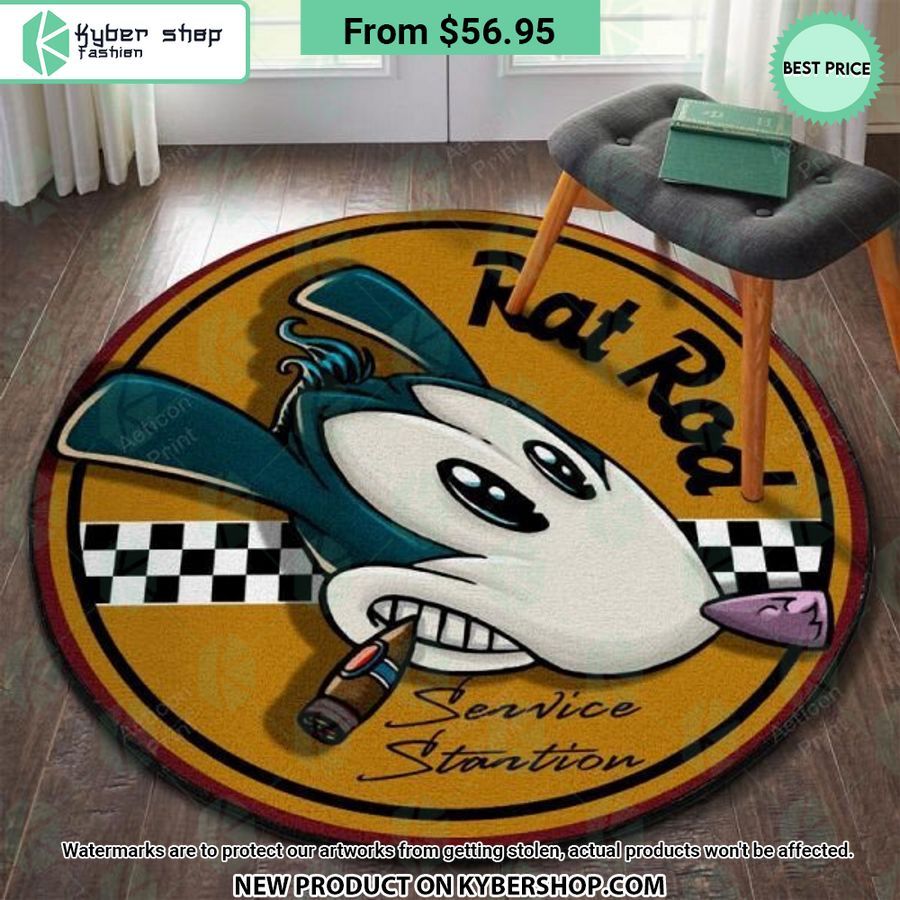 rat rod hot rod service stantion round rug 1 529