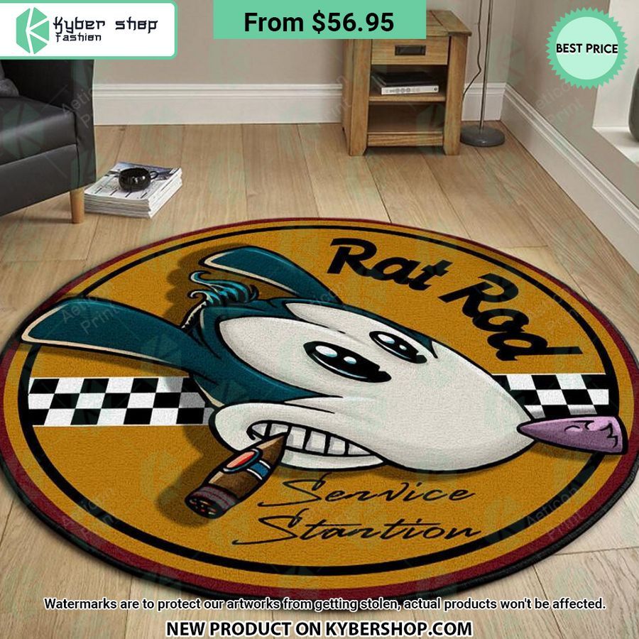 rat rod hot rod service stantion round rug 3 467