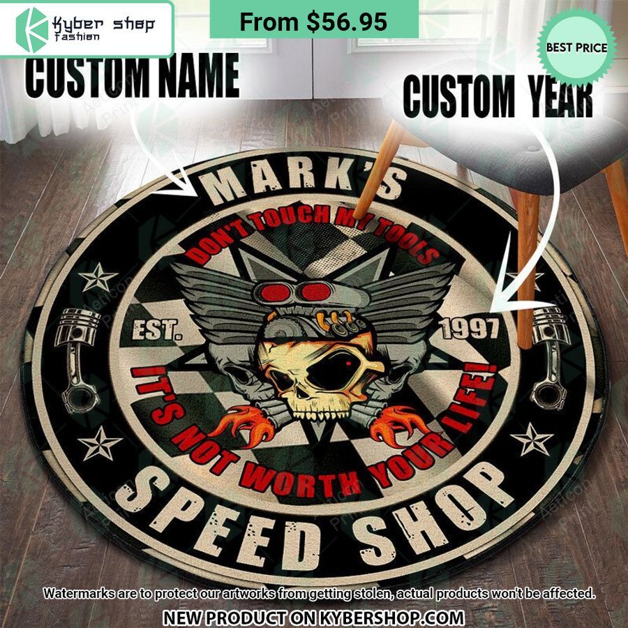 speed shop garage hot rod dont touch my tools custom round rug 1 132
