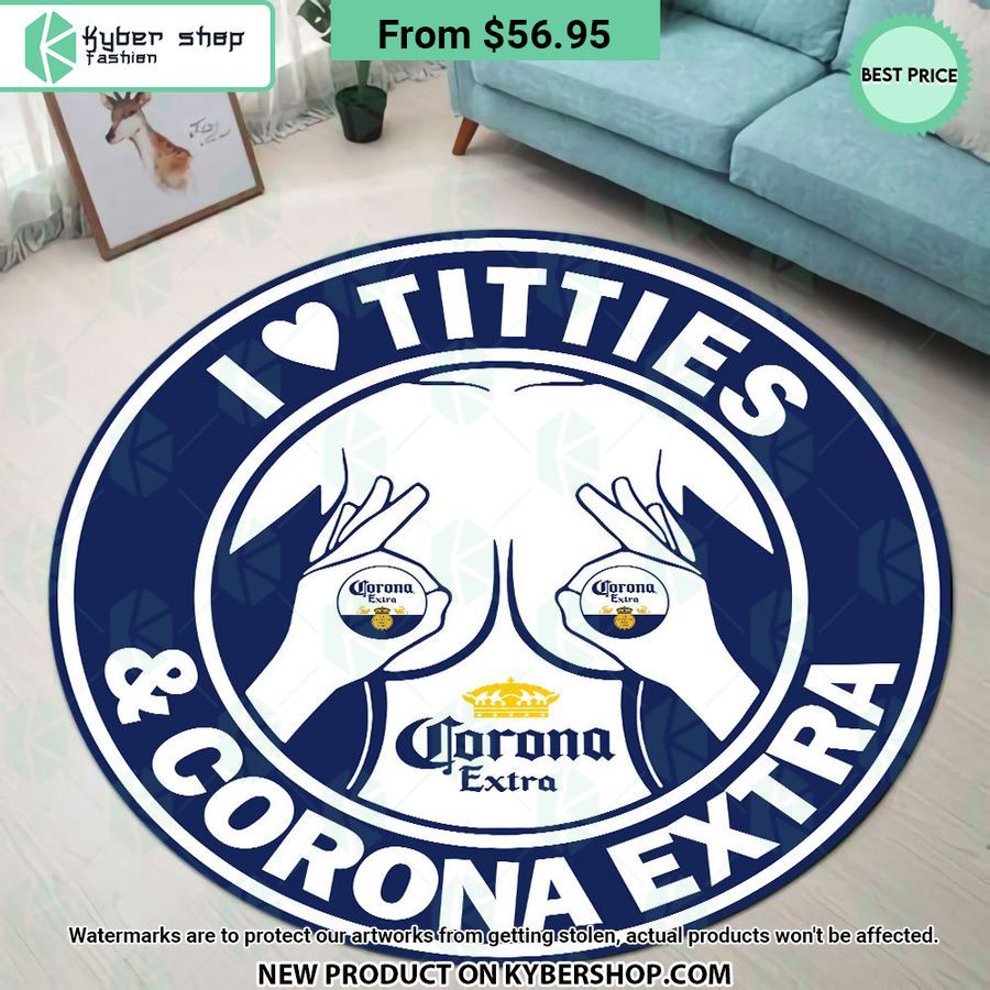 i love titties and corona extra round rug 1 723