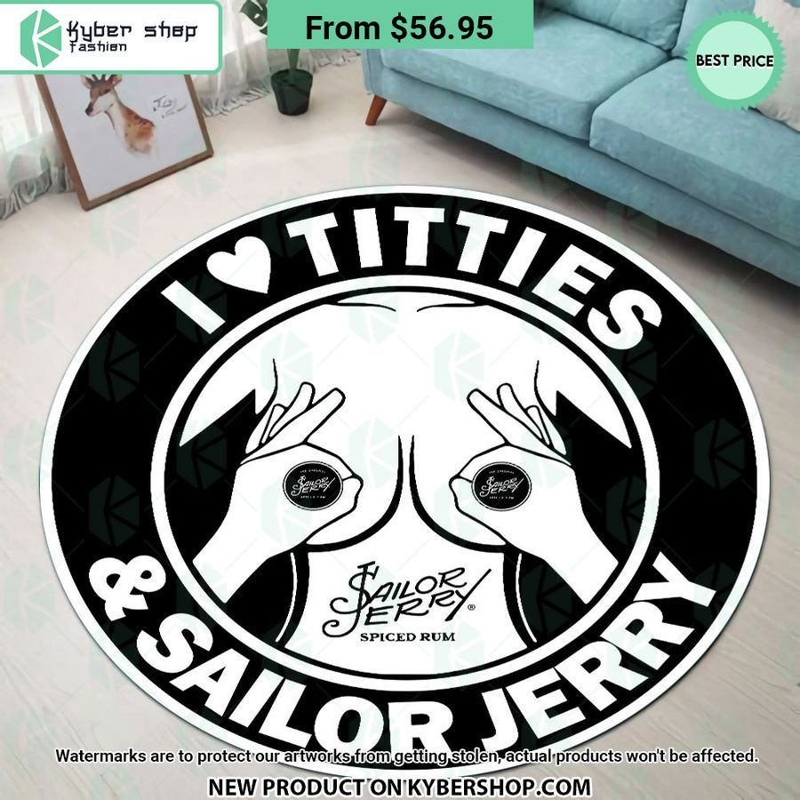 i love titties and sailor jerry round rug 1 56