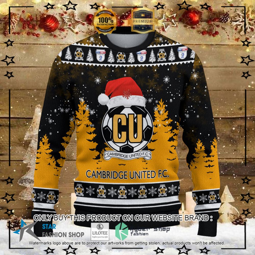 cambridge united fc yellow black christmas sweater limited editionql66v