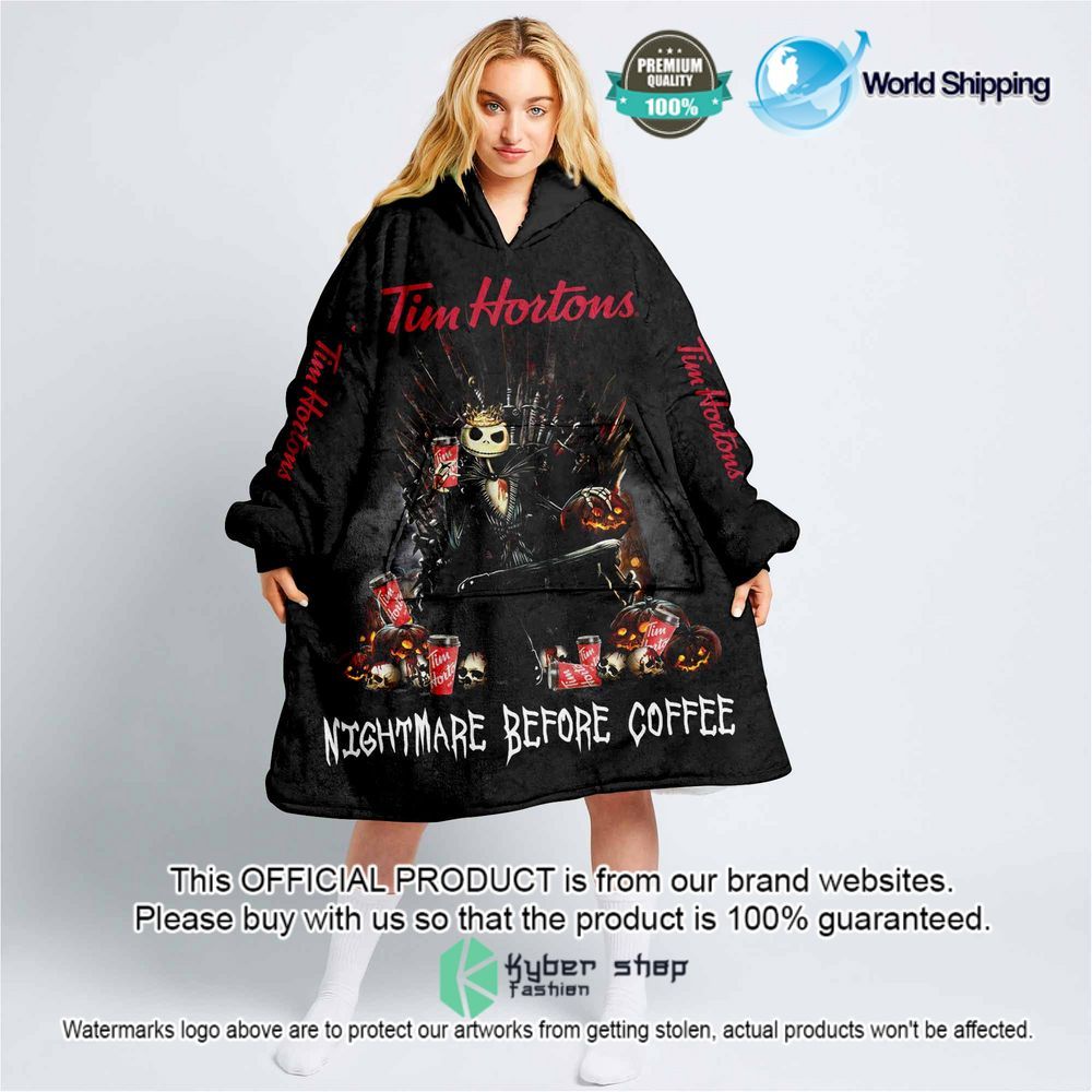 Personalized Tim Hortons Jack Nightmare Before Coffee Hoodie Blanket - LIMITED EDITION