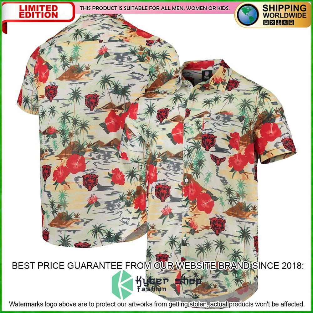 Chicago Bears Cream Paradise Floral Hawaiian Shirt - LIMITED EDITION
