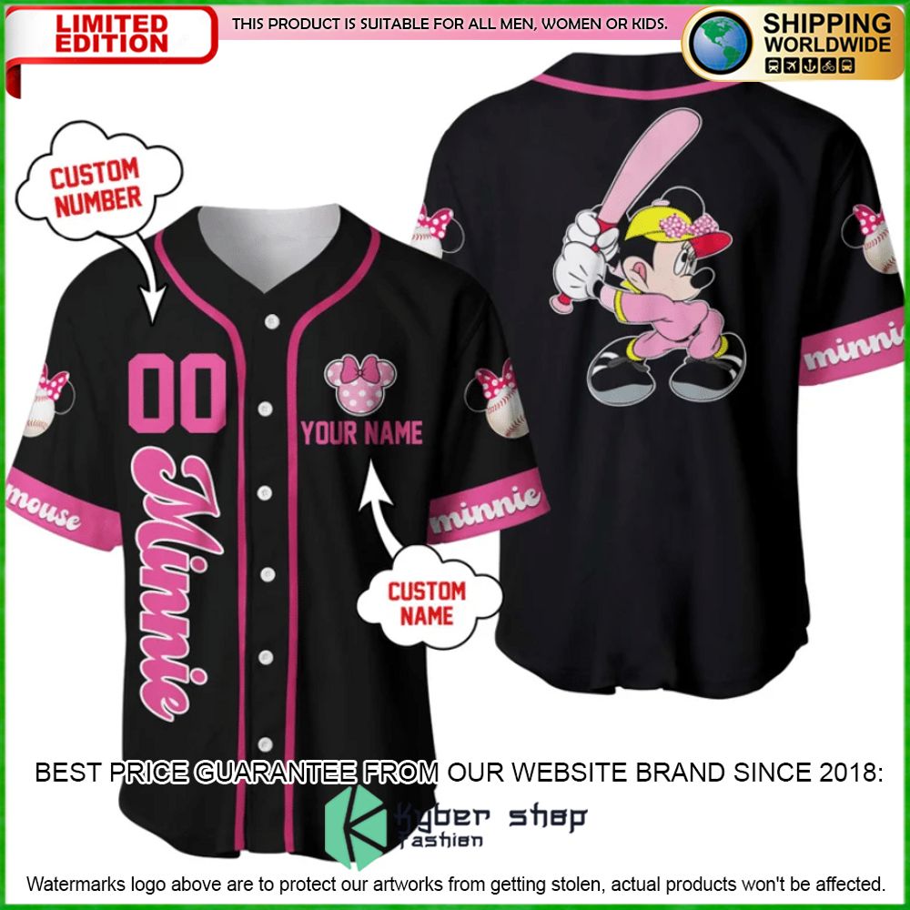 Chilling Minnie Mouse Pink & Black Personalized Baseball Jersey - LIMITED EDITION