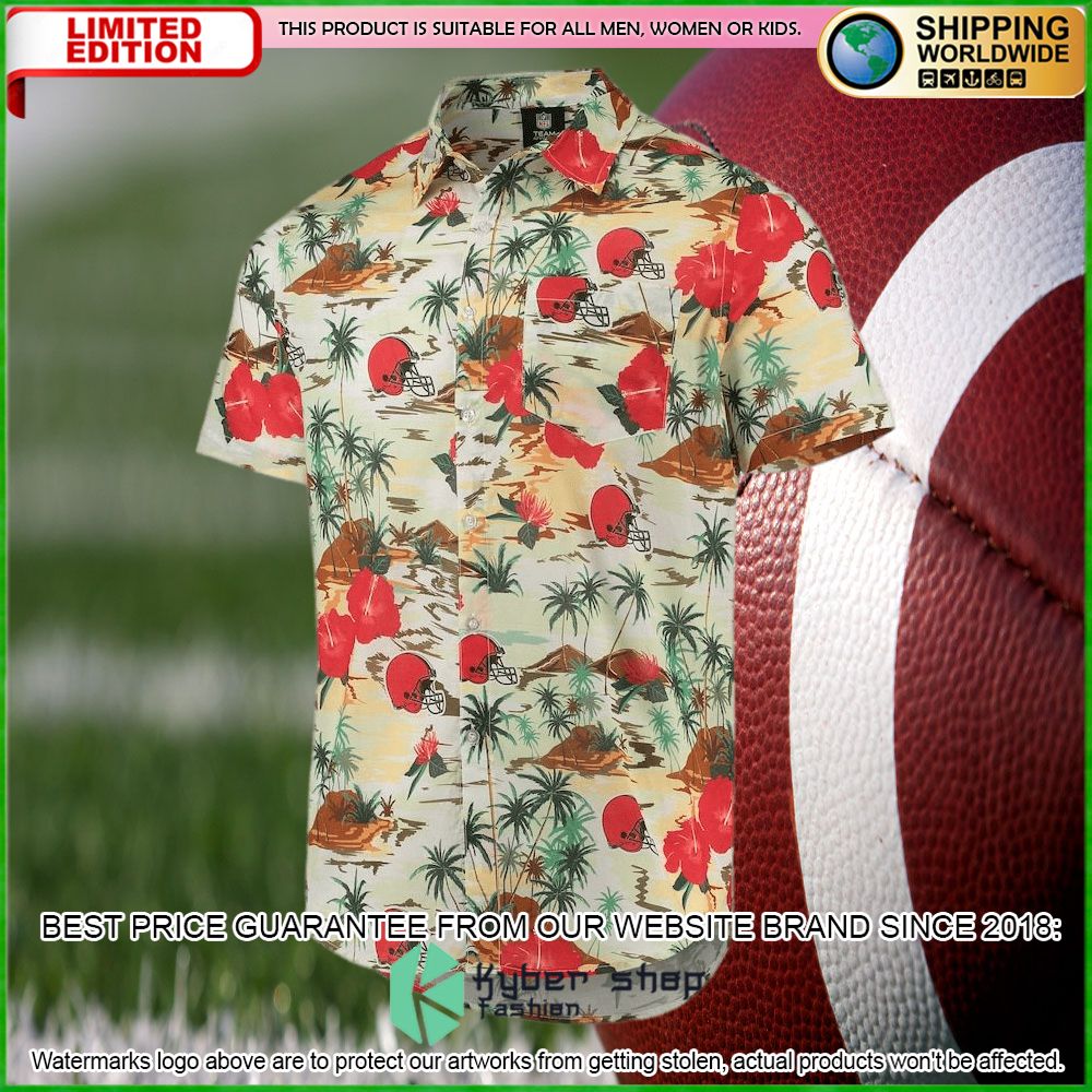cleveland browns cream paradise floral hawaiian shirt limited editiono0uhw