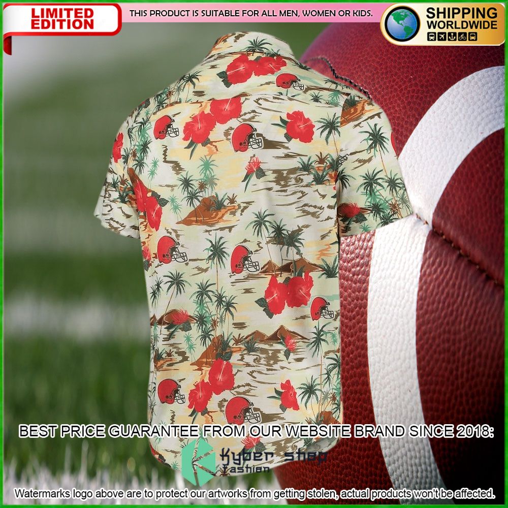 cleveland browns cream paradise floral hawaiian shirt limited editionqcide