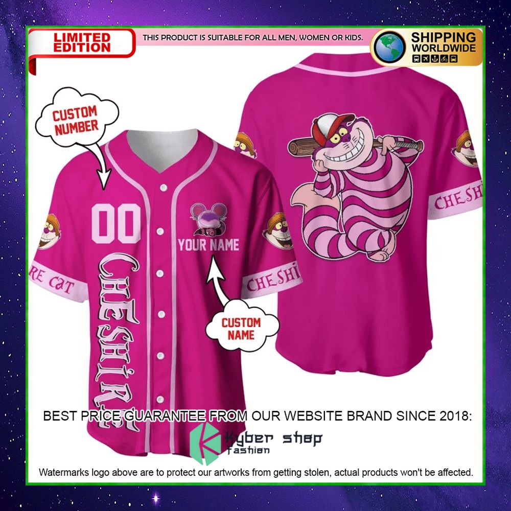 disney cheshire cat pink personalized baseball jersey limited editionfniqd