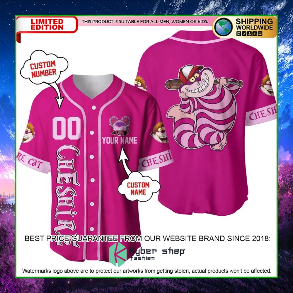 disney cheshire cat pink personalized baseball jersey limited editionocwot