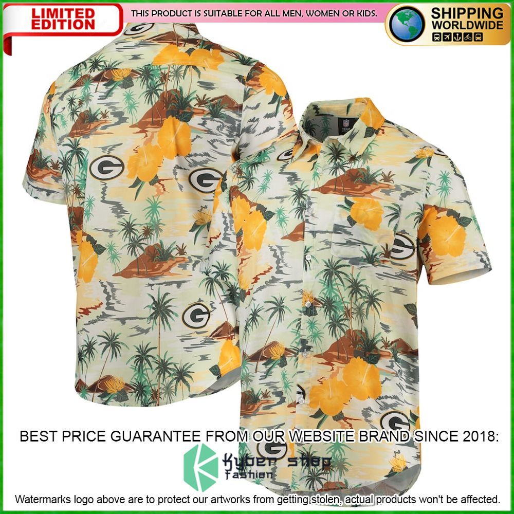 Green Bay Packers Cream Paradise Floral Hawaiian Shirt - LIMITED EDITION