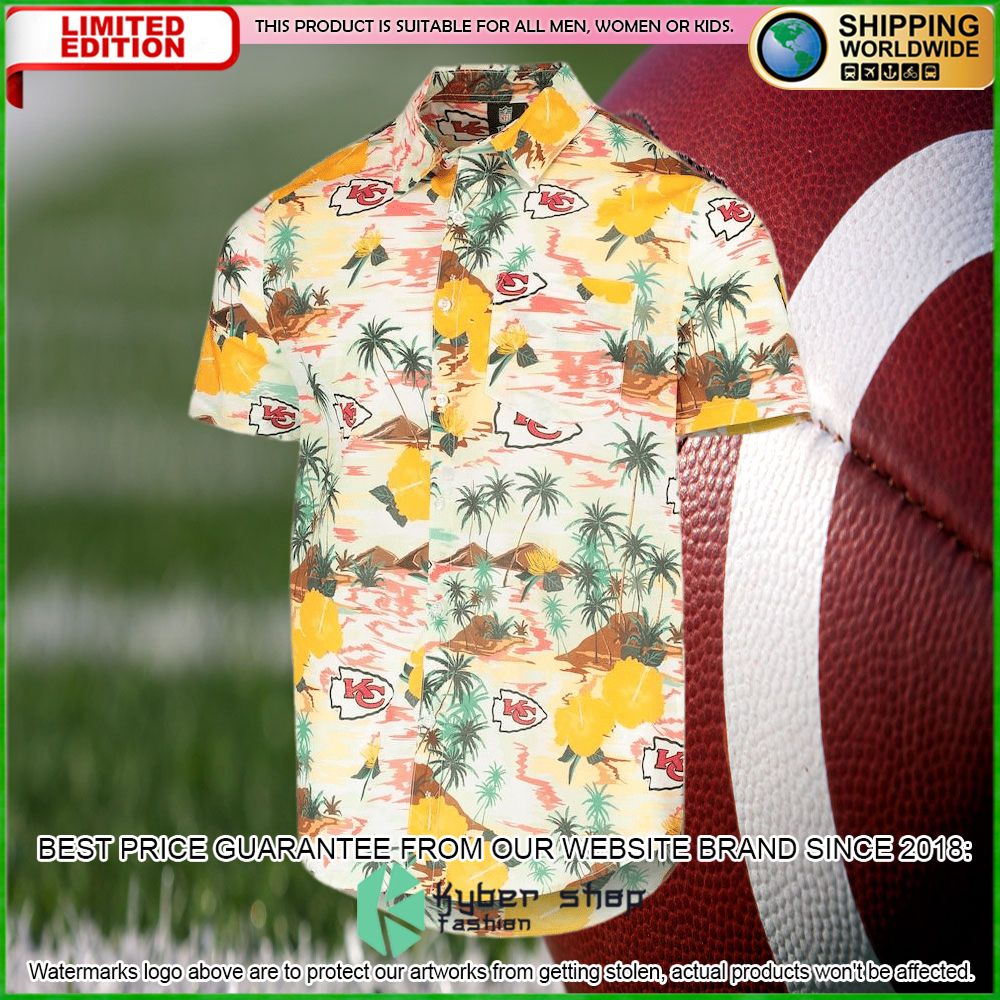 kansas city chiefs cream paradise floral hawaiian shirt limited editionhw1yg