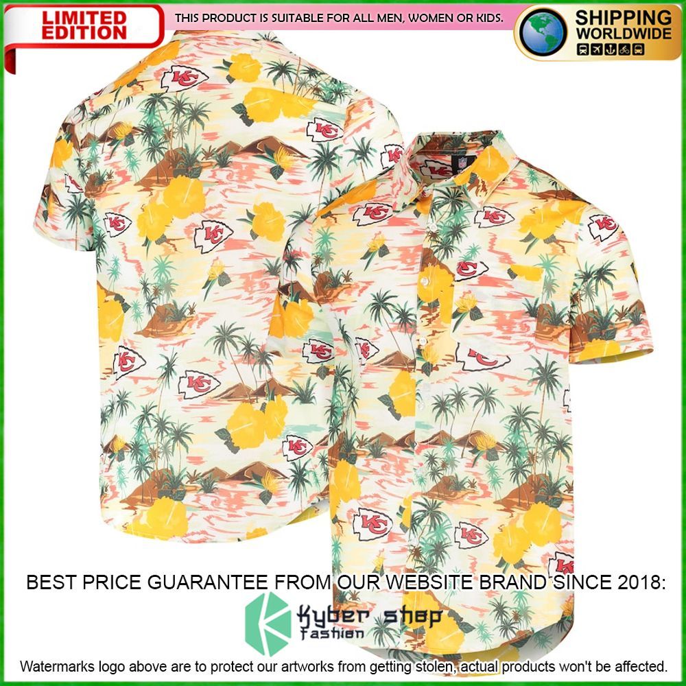 kansas city chiefs cream paradise floral hawaiian shirt limited