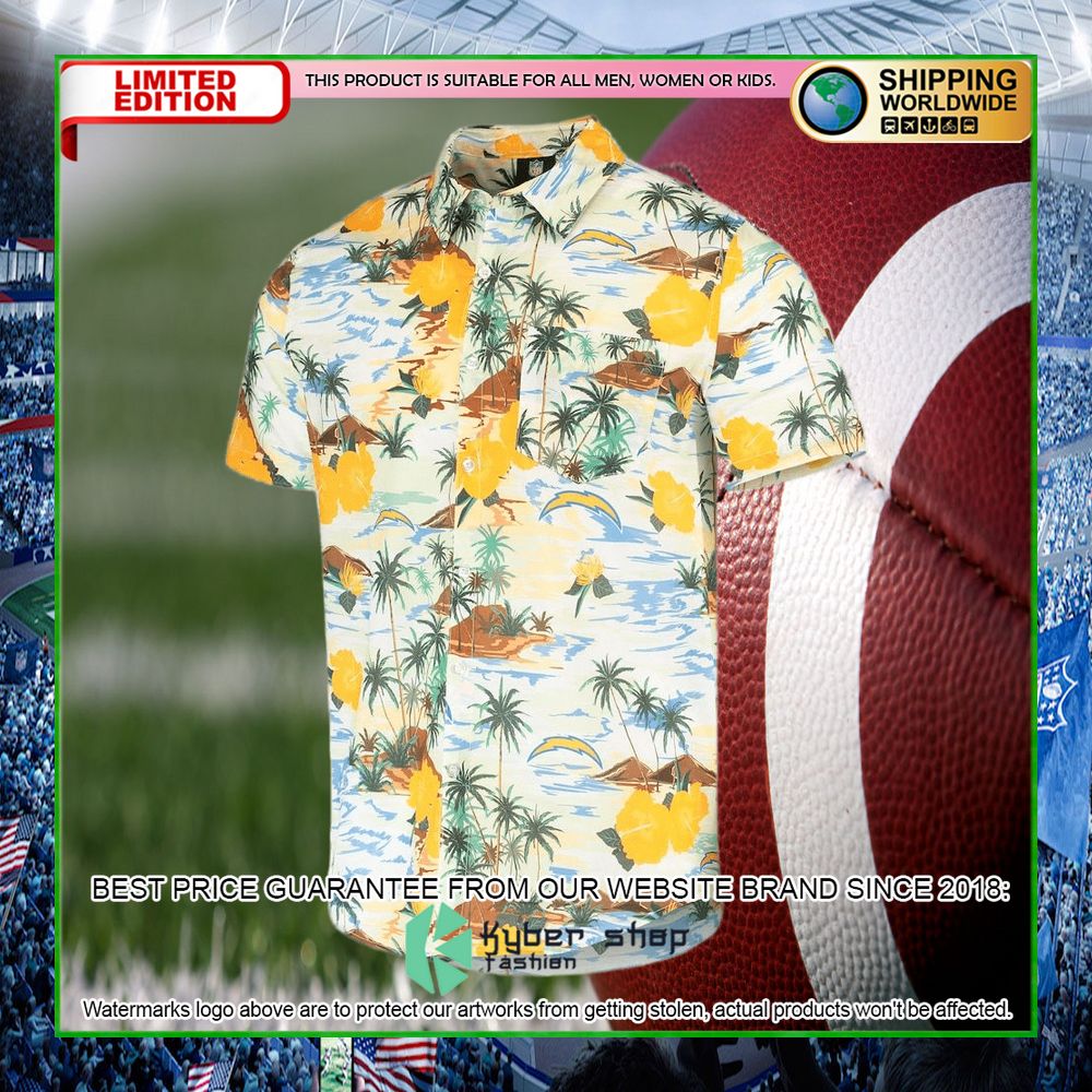 los angeles chargers cream paradise floral hawaiian shirt limited edition6yhfp
