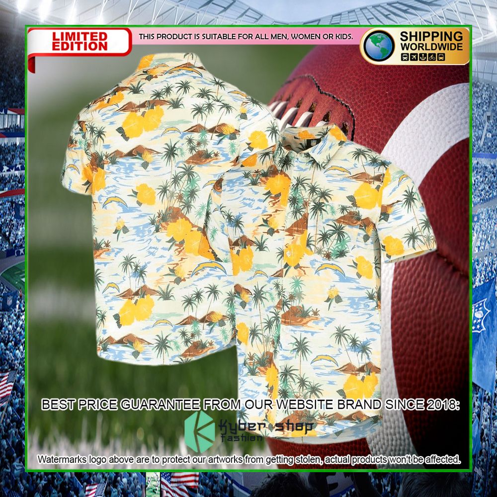 los angeles chargers cream paradise floral hawaiian shirt limited edition9zqzk