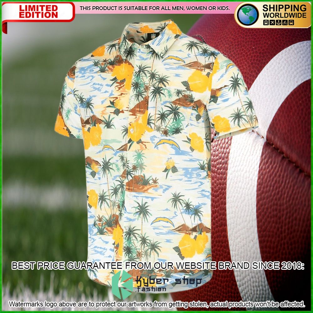 los angeles chargers cream paradise floral hawaiian shirt limited editionaopsf